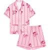 image:imageSWOMOG Girls Pajamas Silk Satin Pajama Set Short Sleeve Button Down Sleepwear Soft Cute PJs with Ruffle Shorts LoungewearButterfly Pink