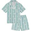 image:imageSWOMOG Kids Pajamas Sets 3PCS Short Sleeve Long Pants with Shorts Girls Boys Button Down PJS Cute Loungewear for 4T15YearsBlue Daisy