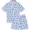 image:imageSWOMOG Kids Pajamas Sets 3PCS Short Sleeve Long Pants with Shorts Girls Boys Button Down PJS Cute Loungewear for 4T15YearsBlue Monkey