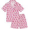image:imageSWOMOG Kids Pajamas Sets 3PCS Short Sleeve Long Pants with Shorts Girls Boys Button Down PJS Cute Loungewear for 4T15YearsPink Monkey