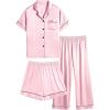 image:imageSWOMOG Kids Silk Pajamas 3 Piece Girls Boys Satin Pajamas Set ButtonDown PJs Set Soft Loungewear Short Sleeve SleepwearPink