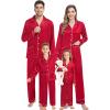 image:imageSWOMOG Matching Family Pajamas Set Women amp Men amp Kids Silk Satin Pjs 2 Pcs Long Sleeve Button Down Sleepwear with 2 PocketsAred