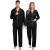 image:imageSWOMOG Satin Pjs for Women Casual Silk Pajama Set Classic Long Sleeve Sleepwear V Neck Loungewear with Pockets Nightwear Black