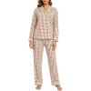 image:imageSWOMOG Women Gingham Pajama Set 100 Cotton 2 Piece Pjs Set Long Sleeve Plaid Shirts with Shorts Button Down Cute LoungewearBrown Plaid