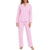 image:imageSWOMOG Women Gingham Pajama Set 100 Cotton 2 Piece Pjs Set Long Sleeve Plaid Shirts with Shorts Button Down Cute LoungewearPink Plaid