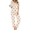 image:imageSWOMOG Womens 2 Piece Pajama Sets Shorts Sleeve Pajamas Cute Pj Set Lounge Matching Pjs Button Shirt with Long PantsBeige Bear