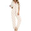 image:imageSWOMOG Womens 2 Piece Pajama Sets Shorts Sleeve Pajamas Cute Pj Set Lounge Matching Pjs Button Shirt with Long PantsBeige Cherry