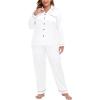 image:imageSWOMOG Womens Plus Size Pajamas Silky Pajama Set Button Down Sleepwear Classic Silk Pj Set Ladies Two Piece Loungewear SetPippingsnow White