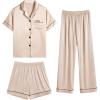 image:imageSWOMOG Womens Silk Satin Pajama Sets 3Pcs Button Down Pj Set Short Sleeve Sleepwear Loungewear Pjs Nightwear XSXXLChampagne