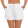 image:imageSWOMOG Womens Silk Stain Pajama Shorts Pj Bottoms with Pockets Drawstring Sleep Shorts Boxer Soft Lounge ShortsWhite