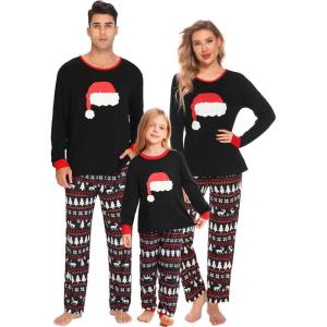 image:imageSWOMOG Couple Matching Pajamas Set Christmas Pajamas Long Sleeve Button Down Pj Set Festival Party Xmas SleepwearChristmas Hat