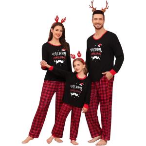 image:imageSWOMOG Couple Matching Pajamas Set Christmas Pajamas Long Sleeve Button Down Pj Set Festival Party Xmas SleepwearZblack Merry Christmas