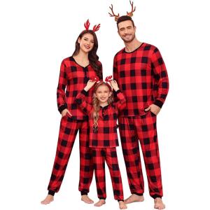 image:imageSWOMOG Familiy Pajamas Set for Christmas Matching Pj Sets Womens Mens Kids Soft Pjs Long Sleeve Sleepwear Lounge Sets Outfits Red Black Grid