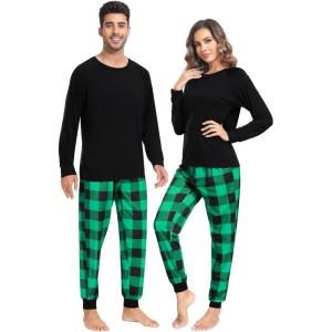 image:imageSWOMOG Family Christmas Pjs Matching Sets Christmas Pajamas for Family Xmas Jammies Set Christmas Holiday Sleepwear Women and Men Green Black Plaid XLarge