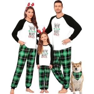 image:imageSWOMOG Family Christmas Pjs Matching Sets Christmas Pajamas for Family Xmas Jammies Set Christmas Holiday SleepwearGreen Letter