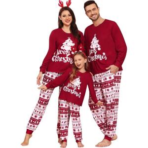 image:imageSWOMOG Family Christmas Pjs Matching Sets Christmas Pajamas for Family Xmas Jammies Set Christmas Holiday SleepwearZ  Wine Red Treepullover