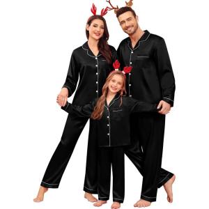 image:imageSWOMOG Family Matching Pajamas Set Satin Long Sleeve Button Down 2 PCS Pjs Pajama Top amp Pants Holiday Sleepwear SetBlack