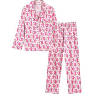 image:imageSWOMOG Girls Pajamas Set Kids Button Down Cute Print Pjs Sets Pant 2 Piece Soft Long Sleeve Sleepwear LoungewearBlush Pink Monkey