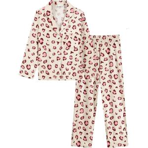 image:imageSWOMOG Girls Pajamas Set Kids Button Down Cute Print Pjs Sets Pant 2 Piece Soft Long Sleeve Sleepwear LoungewearChampagne Leopard