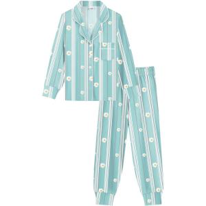 image:imageSWOMOG Girls Pajamas Set Kids Button Down Cute Print Pjs Sets Pant 2 Piece Soft Long Sleeve Sleepwear LoungewearGreen Daisy