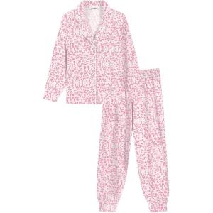 image:imageSWOMOG Girls Pajamas Set Kids Button Down Cute Print Pjs Sets Pant 2 Piece Soft Long Sleeve Sleepwear LoungewearLight Pink Leopard