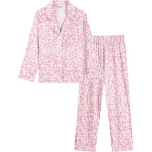 image:imageSWOMOG Girls Pajamas Set Kids Button Down Cute Print Pjs Sets Pant 2 Piece Soft Long Sleeve Sleepwear LoungewearPink Leopard