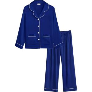 image:imageSWOMOG Girls Satin Pajamas Set Silk Button Down Pjs Set 2 Pieces Short Sleeve Kids Strawberry Sleepwear