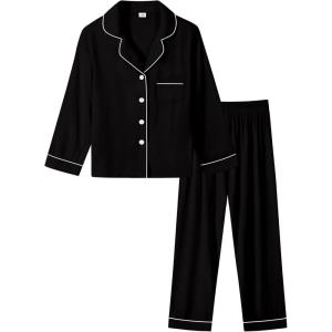 image:imageSWOMOG Kids Pajamas Sets Girls Boys Long Sleeve Sleepwear 2 Piece Lounge Sets Modal Button Down Pjs Set for 413 YearsAblack