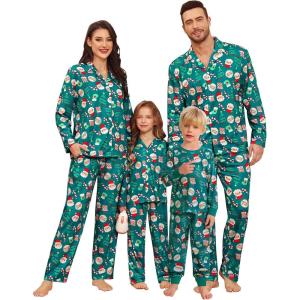 image:imageSWOMOG Matching Family Christmas Pajamas Set Long Sleeve Festival Party Pj Set ButtonDown Sleepwear Soft NightwearGreen Christmas
