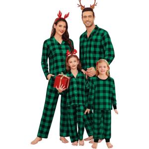 image:imageSWOMOG Matching Family Christmas Pajamas Set Long Sleeve Festival Party Pj Set ButtonDown Sleepwear Soft NightwearGreen Plaid