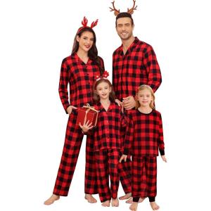 image:imageSWOMOG Matching Family Christmas Pajamas Set Long Sleeve Festival Party Pj Set ButtonDown Sleepwear Soft NightwearRed Plaid
