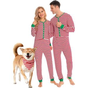 image:imageSWOMOG Matching Family Pajamas Sets Christmas Couple PJs Holiday Onesise Nightwear Household Sleepwear Sets with Pet bibsRed Stripe