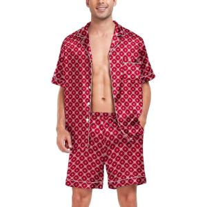 image:imageSWOMOG Men Satin Silk Pajamas Sets Short Sleeve Sleepwear ButtonDown PJs Sets TwoPieces Loungewear with PocketsRed Floral