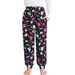 image:imageSWOMOG Unisex Kids Plaid Pajama pants for Boys amp Girls Comfy Sleepwear Bottoms Lounge Jogger PJ Pants with PocketsBlack Colorful Dinosaur