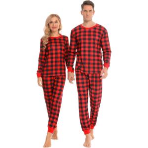 image:imageSWOMOG Womens Matching Family Pajama Sets Christmas Couple Long Sleeve PJs Holiday 2 PCS Sleepwear Set Household Long Pants