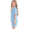 image:imageSWOMOG Kids Silky Satin Pajamas Set Girls Boys ButtonDown Sleepwear Short Sleeve 2 Piece PJs Sets Lounge SetsBlue Flamingo