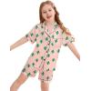 image:imageSWOMOG Kids Silky Satin Pajamas Set Girls Boys ButtonDown Sleepwear Short Sleeve 2 Piece PJs Sets Lounge SetsCactus Pink