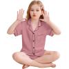 image:imageSWOMOG Kids Silky Satin Pajamas Set Girls Boys ButtonDown Sleepwear Short Sleeve 2 Piece PJs Sets Lounge SetsMisty Rose