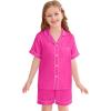 image:imageSWOMOG Kids Silky Satin Pajamas Set Girls Boys ButtonDown Sleepwear Short Sleeve 2 Piece PJs Sets Lounge SetsRose