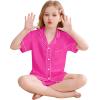 image:imageSWOMOG Kids Silky Satin Pajamas Set Girls Boys ButtonDown Sleepwear Short Sleeve 2 Piece PJs Sets Lounge SetsRose
