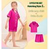 image:imageSWOMOG Kids Silky Satin Pajamas Set Girls Boys ButtonDown Sleepwear Short Sleeve 2 Piece PJs Sets Lounge SetsZ  Rose Red 3pcs