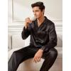 image:imageSWOMOG Men Pajamas Matching Pajamas Set Silk Satin Pj Long Sleeve Button Down Sleepwear 2 Pcs LoungewearBlack