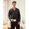 image:imageSWOMOG Men Pajamas Matching Pajamas Set Silk Satin Pj Long Sleeve Button Down Sleepwear 2 Pcs LoungewearBlack