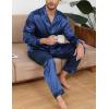 image:imageSWOMOG Men Pajamas Matching Pajamas Set Silk Satin Pj Long Sleeve Button Down Sleepwear 2 Pcs LoungewearNavy Blue