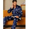 image:imageSWOMOG Men Pajamas Matching Pajamas Set Silk Satin Pj Long Sleeve Button Down Sleepwear 2 Pcs LoungewearNavy Blue Leopard