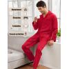 image:imageSWOMOG Men Pajamas Matching Pajamas Set Silk Satin Pj Long Sleeve Button Down Sleepwear 2 Pcs LoungewearRed