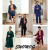 image:imageSWOMOG Mens 3 PCS Satin Robe with Pants amp Shorts Set Kimono Bathrobe Long Sleeve Sleepwear Pjs Sets with PocketsBlack  Red Trimming
