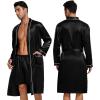 image:imageSWOMOG Mens 3 PCS Satin Robe with Pants amp Shorts Set Kimono Bathrobe Long Sleeve Sleepwear Pjs Sets with PocketsBlack1  White Trimming