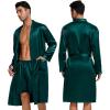 image:imageSWOMOG Mens 3 PCS Satin Robe with Pants amp Shorts Set Kimono Bathrobe Long Sleeve Sleepwear Pjs Sets with PocketsDeep Green