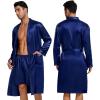 image:imageSWOMOG Mens 3 PCS Satin Robe with Pants amp Shorts Set Kimono Bathrobe Long Sleeve Sleepwear Pjs Sets with PocketsNavy Blue